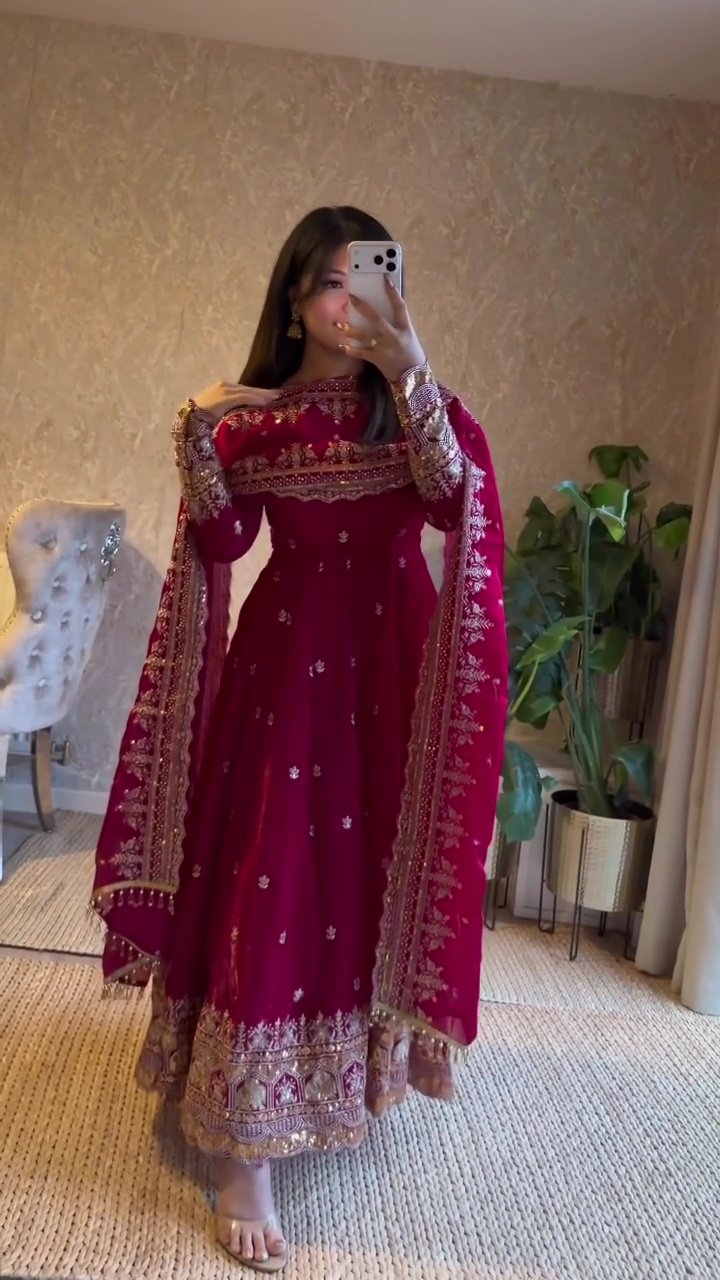 Women's Premium Embroidered Anarkali Suit Set with Dupatta | Party Wear | XXS–XXL